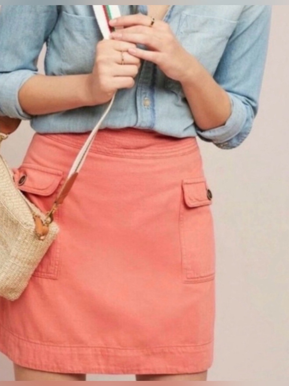 Anthropologie Coral Mini Skirt with Pocket Flaps, NWT, sz 16